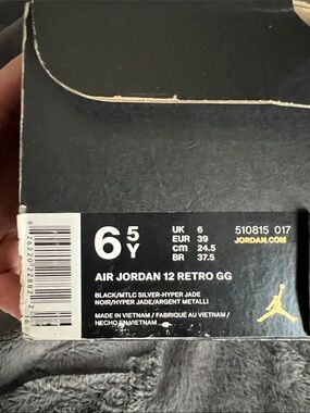 Jordan Air Jordan 12 Retro GG Black with Metallic Silver and Hyper Jade Accents